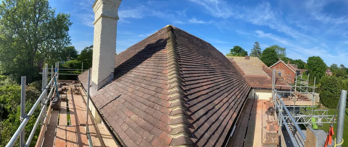 Eye-level view of a residential house with an elegant sloped roof