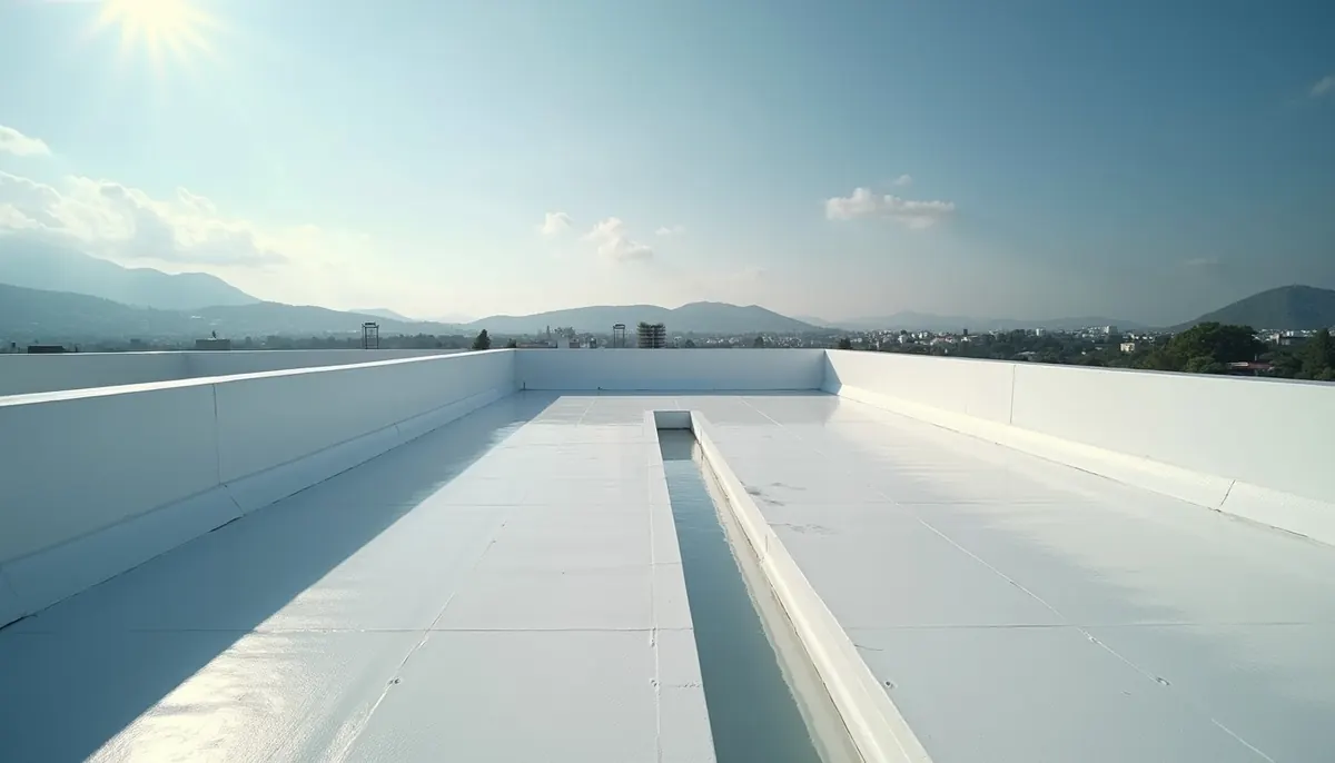 High angle view of a flat roof with clear drainage channels