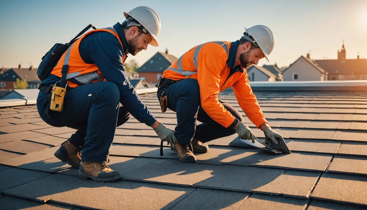 Close-up view of a roof under repair